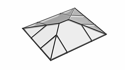 Ridged Aluminium Lantern Roof 2.2m x 3.4m (12 Pane 2WAY)