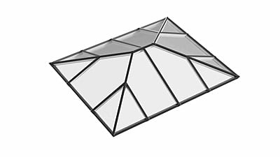 Ridged Aluminium Lantern Roof 3m x 3.5m (14 Pane 2WAY)