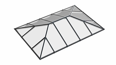 Ridged Aluminium Lantern Roof 2.7m x 6m (16 Pane 2WAY)