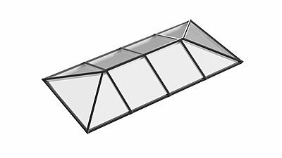 Ridged Aluminium Lantern Roof 2.1m x 5m (10 Pane 2WAY)