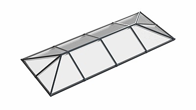 Ridged Aluminium Lantern Roof 1.6m x 6m (12 Pane 3WAY)