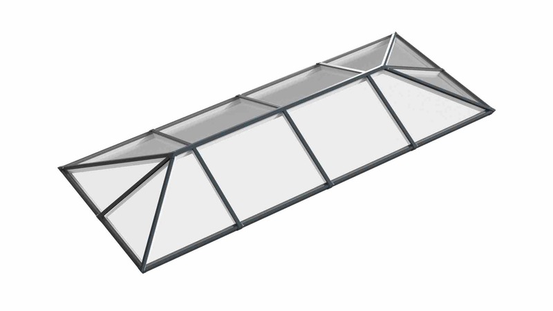 Ridged Aluminium Lantern Roof 1.6m x 6m (12 Pane 3WAY)