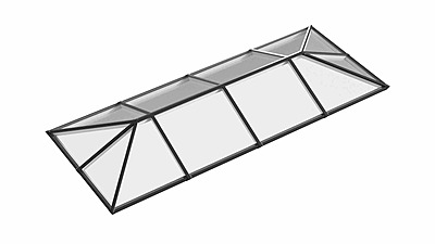Ridged Aluminium Lantern Roof 1.6m x 6m (12 Pane 3WAY)