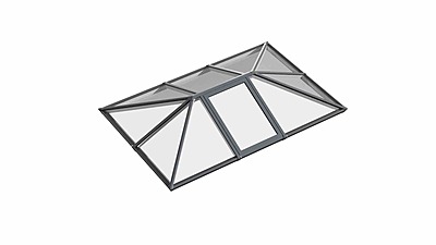 Single Vented Aluminium Lantern Roof 1m x 2.1m (10 Pane 3WAY)