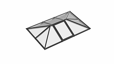 Single Vented Aluminium Lantern Roof 1m x 2.1m (10 Pane 3WAY)
