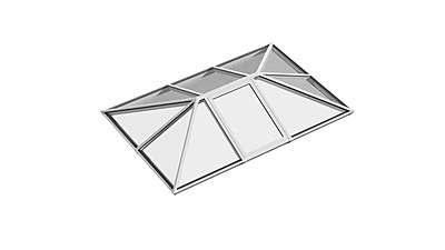 Single Vented Aluminium Lantern Roof 1m x 2.5m (10 Pane 3WAY)