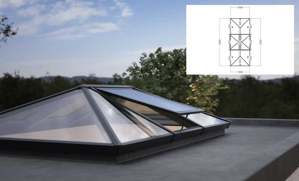 Double Vented Lantern Roof 1m x 2.5m